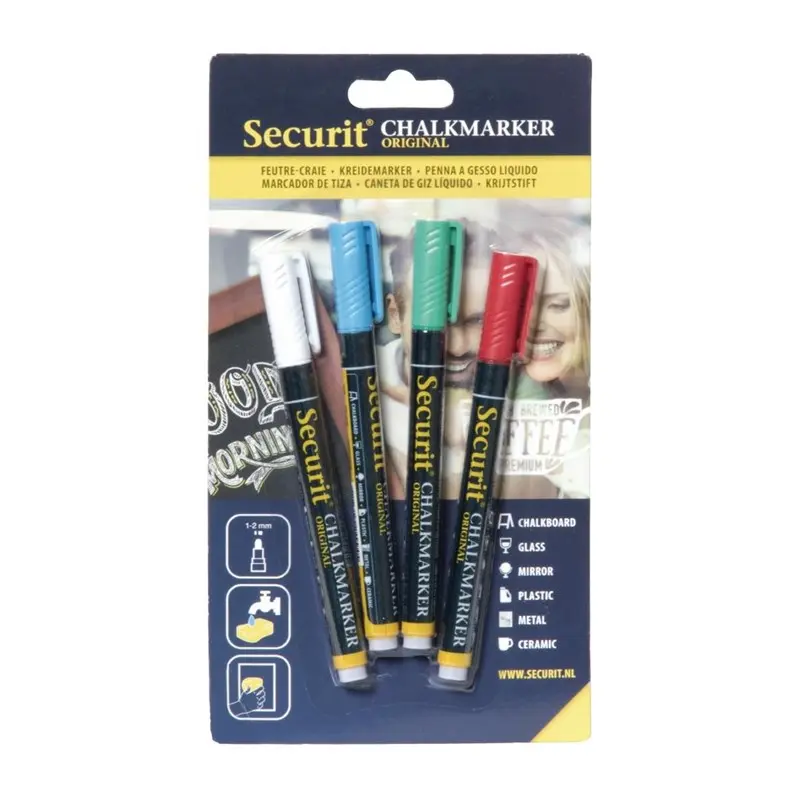4 feutres assorti craie liquide 2mm pointe 1 x 2mm Securit 