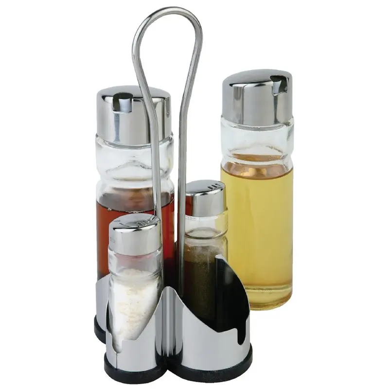 Ménagère complète avec support APS 218(H)x 106(L)x 110(P)mm. Comprend bouteilles d huile et de vinaigre, salière et poivrière