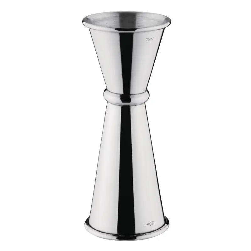 Mesures 25ml et 50ml. Inox - Dimensions: 110(H) x 44(Ø) mm