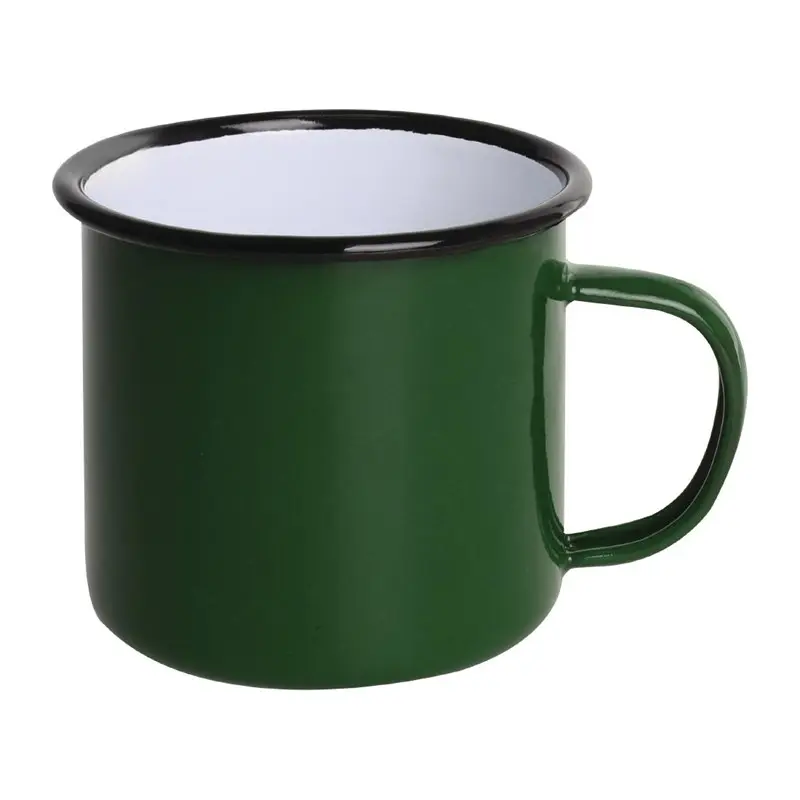6 Mugs en acier émaillé vert et noir Olympia 350ml : 80(H)mm x 90(Ø)mm