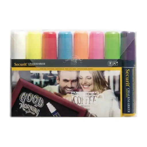 [Y998] 8 marqueurs craie 15mm pointe 7 x 15mm oblongue Securit illumigraph 