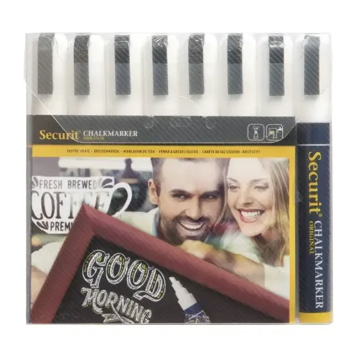 [GF261] 8 marqueurs Blanc effaçables illumigraph pointe biseautée de 6mm Securit