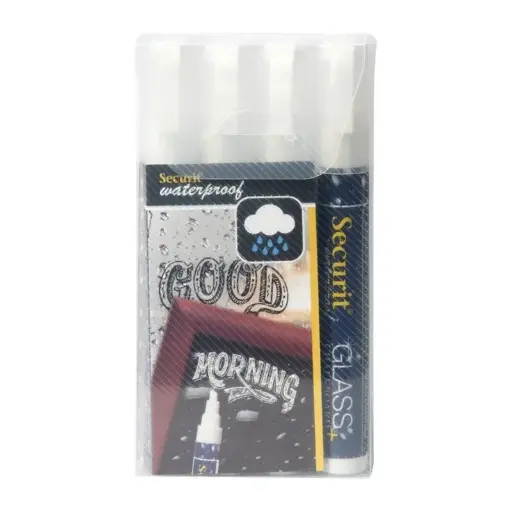 [CK295] 4 marqueurs craie Blanc waterproof Securit (verre+ ardoise) pointe 2-6mm