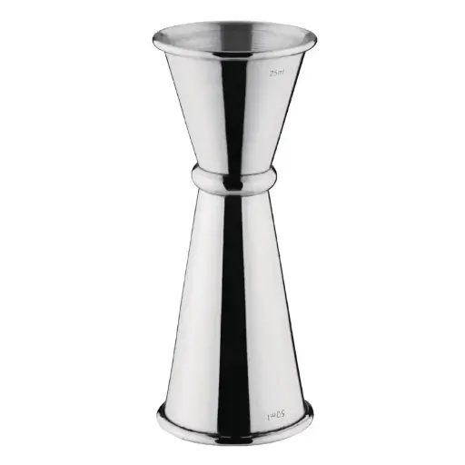 [DR593] Mesures 25ml et 50ml. Inox - Dimensions: 110(H) x 44(Ø) mm